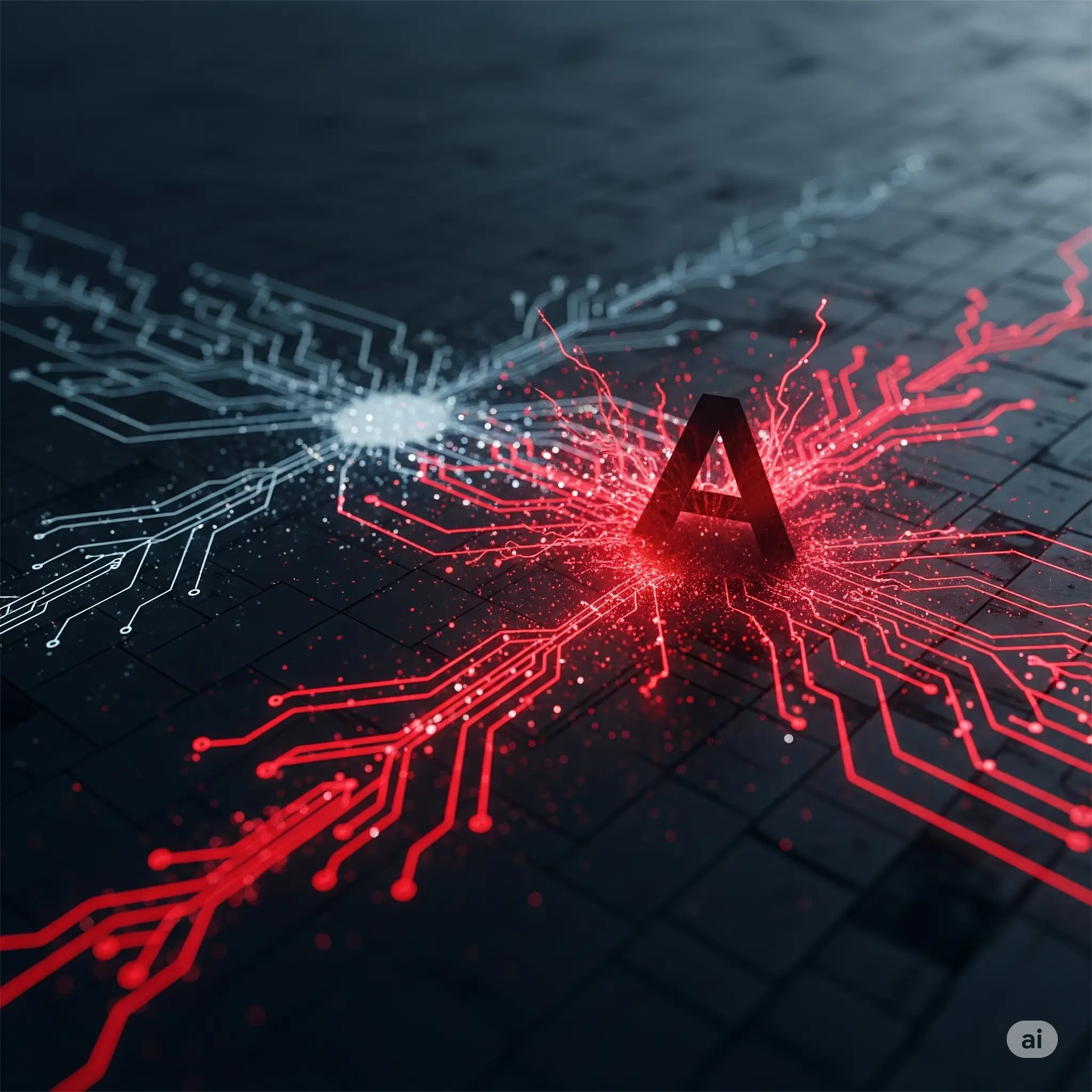 Abstract image of evolving cyber threats with new red attack pathways overtaking older ones, symbolizing Akira ransomware's changing tactics.